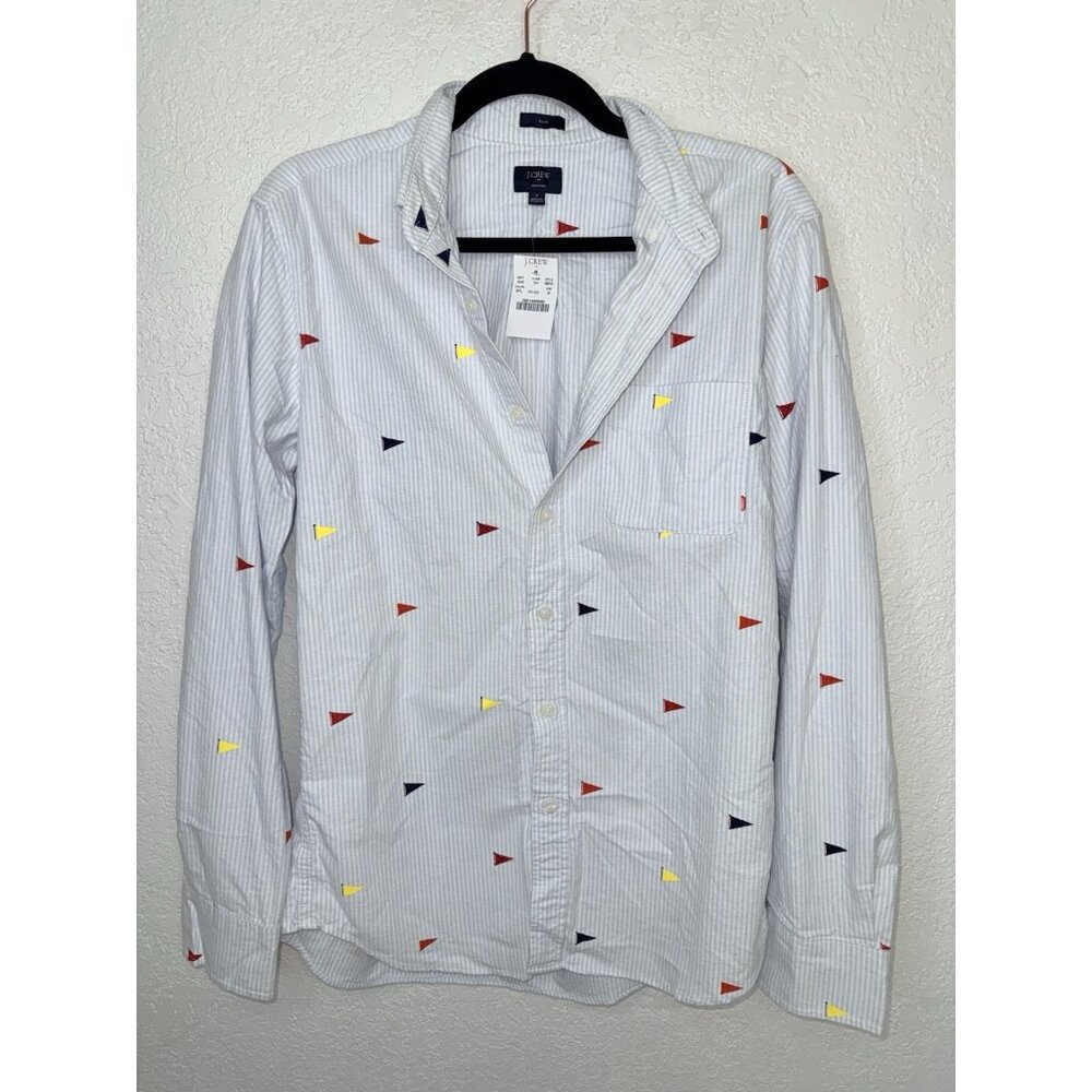J Crew Shirt Mens Medium Button Long Sleeve Oxford Flags Preppy NEW NWTS S